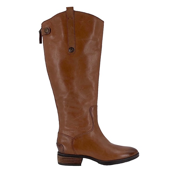 NWT SAM EDELMAN Penny Tall Riding Boot Back Zip Whiskey Brown Leather Size 4 - Picture 1 of 11